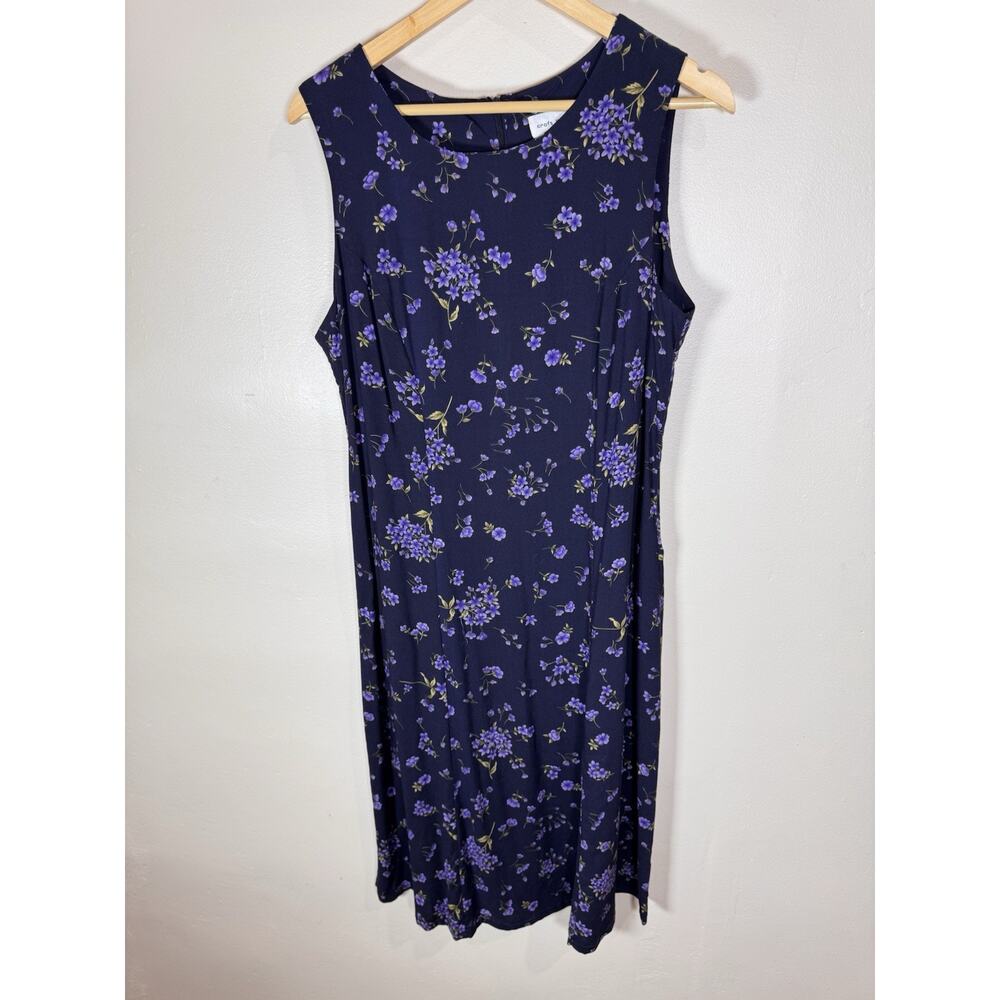 VTG 90s Dark Floral Button Front Midi Dress Tie Back Sleeveless M Phoebe Whimsy